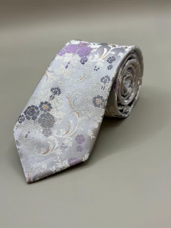 Gravata Slim Kashmir Floral Prata Lilás e Laranja na internet