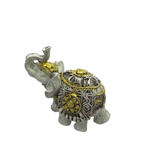 Elefante Resina - Branco/Dourado