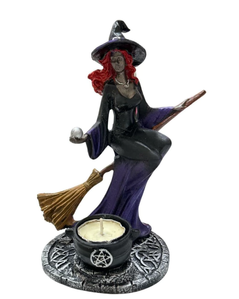 Incensário e Porta Velas Bruxa Com Caldeirão 19cm