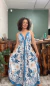 Vestido Feminino Estampado Longo - Azul e Branco