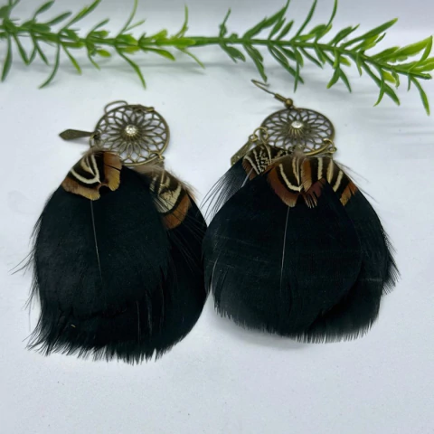 Brinco Boho Pena Preta