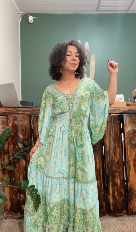 Vestido Indiano Manga - Verde
