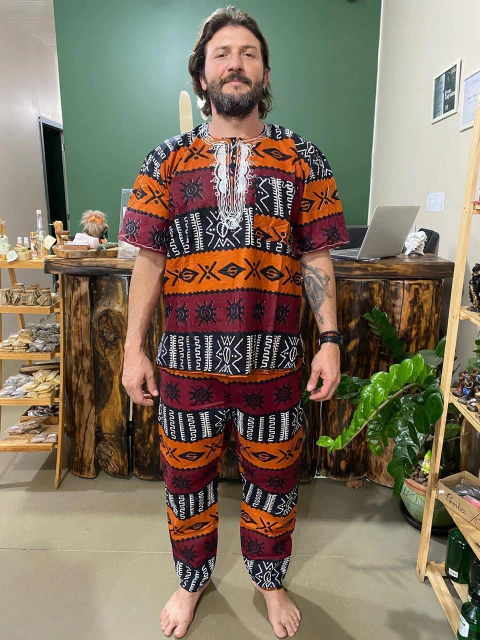 Conjunto Africano Masculino - Marrom/Laranja