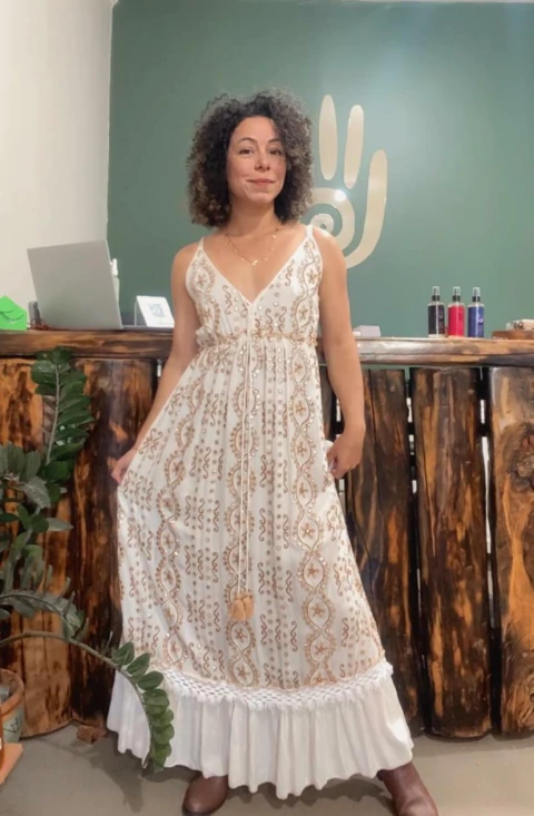 Vestido Boho Chic Alça - Bege