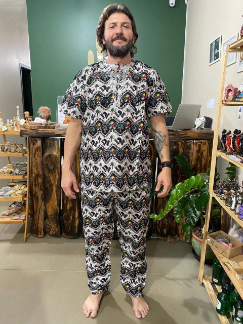 Conjunto Africano Masculino - Branco/Preto