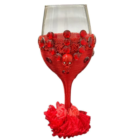 Taça Cristal - Decorada - Vermelha Caveira