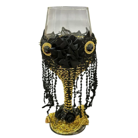 Taça Cristal - Decorada - Preto Dourado