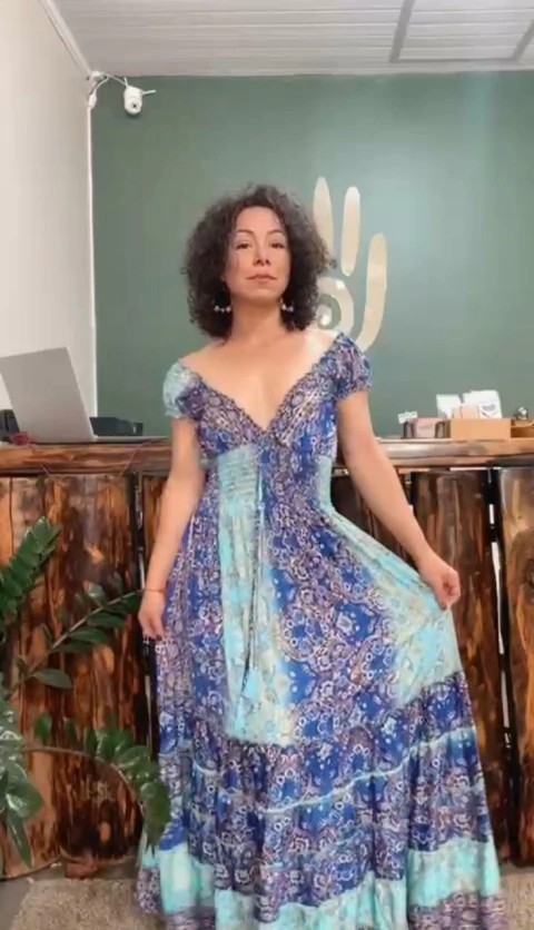 Vestido Indiano Manga - Azul