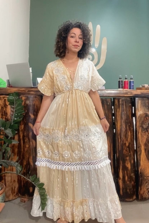 Vestido Boho Chic - Bege / Off White