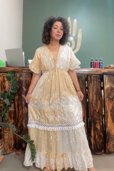 Vestido Boho Chic - Bege / Off White