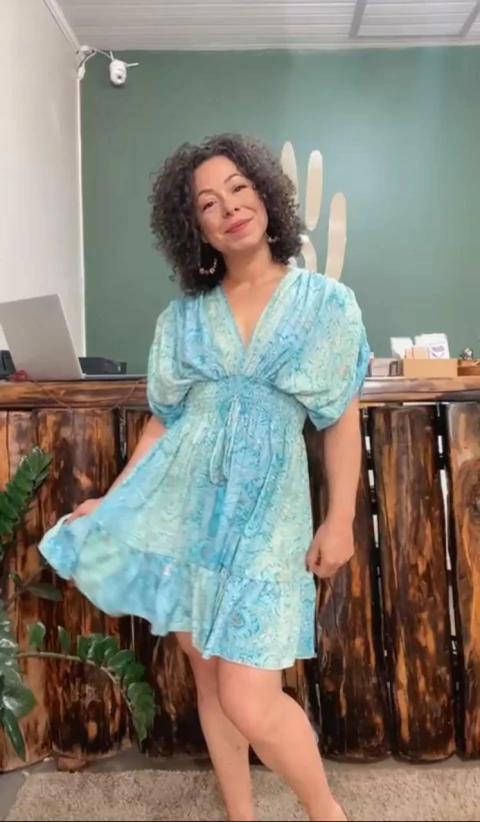 Vestido Indiano Curto - Azul Claro