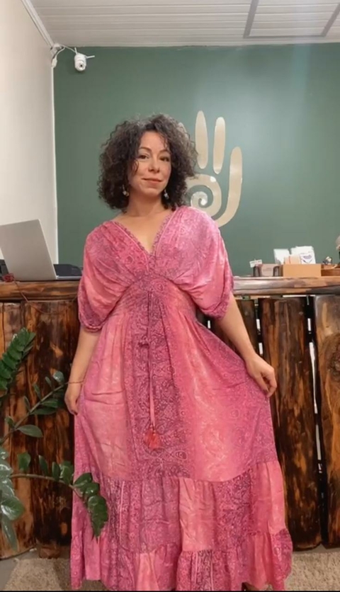 Vestido Indiano Manga - Rosa