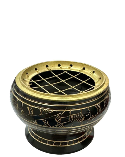 Mini Turíbulo de Mesa Metal Mosaico Preto