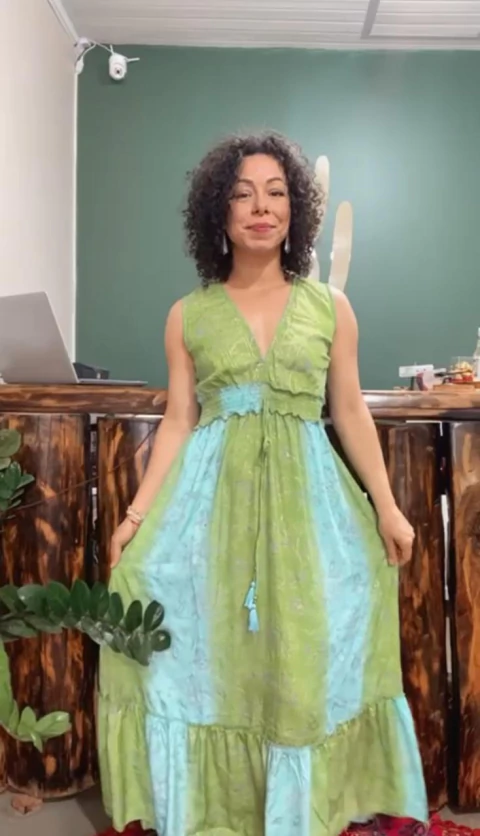 Vestido Indiano Verde/Azul