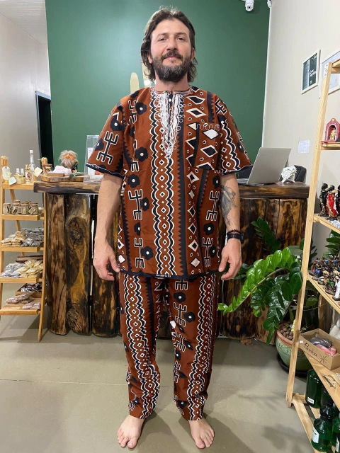 Conjunto Africano Masculino - Marrom/Branco