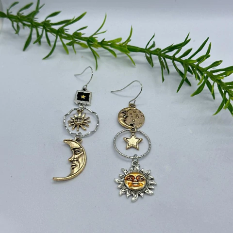 Brinco Boho Gota Design de Lua e Sol