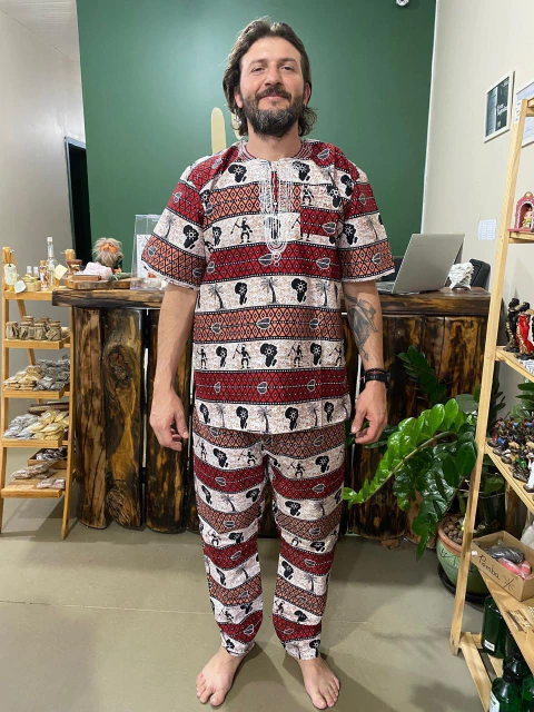 Conjunto Africano Masculino - Branco/Vinho