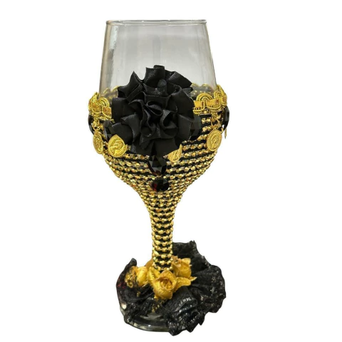Taça Cristal - Decorada - Preto/Dourado
