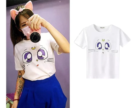 Sailor Moon - Remera Algodón- Luna Cat Cute Moon Anime