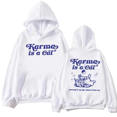 Taylor Swift - Buzo Canguro Unisex- Blanco Karma Is A Cat