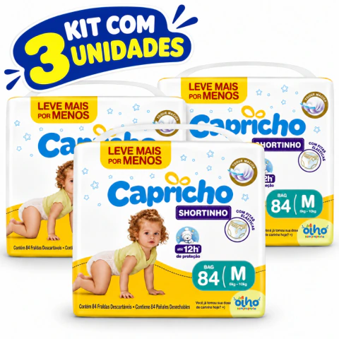 Kit Econômico 3X Fraldas Capricho Shortinho Giga M 84 Unidades - Leve mais por menos