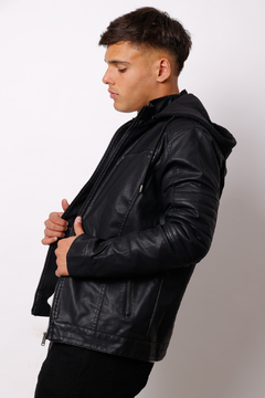 CAMPERA PU CON CAPUCHA - tienda online