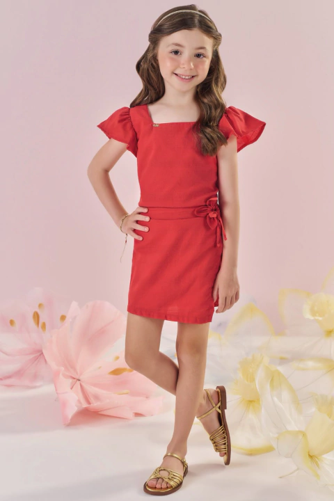 Conjunto Infantil Kukiê de Blusa Cropped e Short Saia em Tricoline Textura 100% Algodão - comprar online