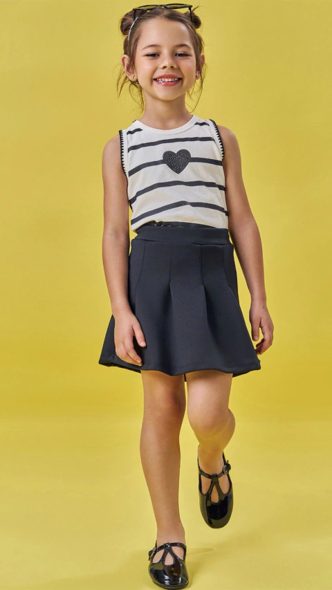 Conjunto Kukiê Infantil de Blusa em Malha Uv e Saia em Fly Tech (com Shorts Embutido) - comprar online