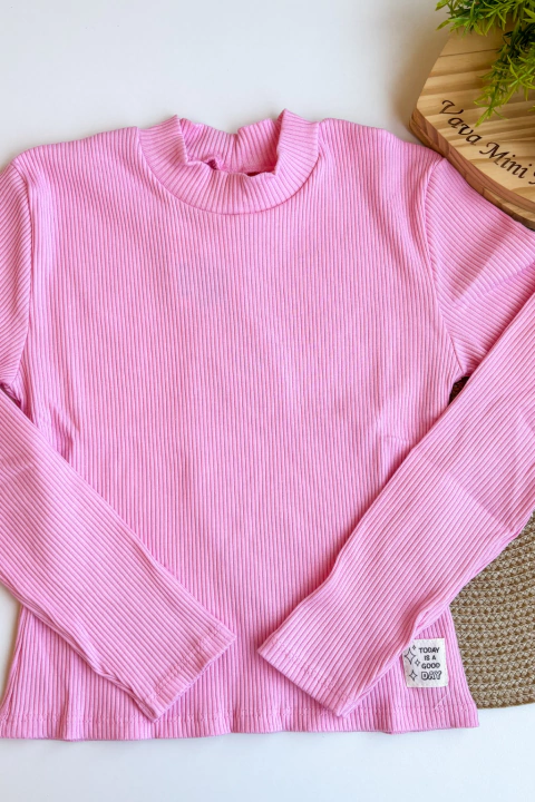 Blusa Infantil Cinti Inverno Manga Longa Canelada Rosa - comprar online