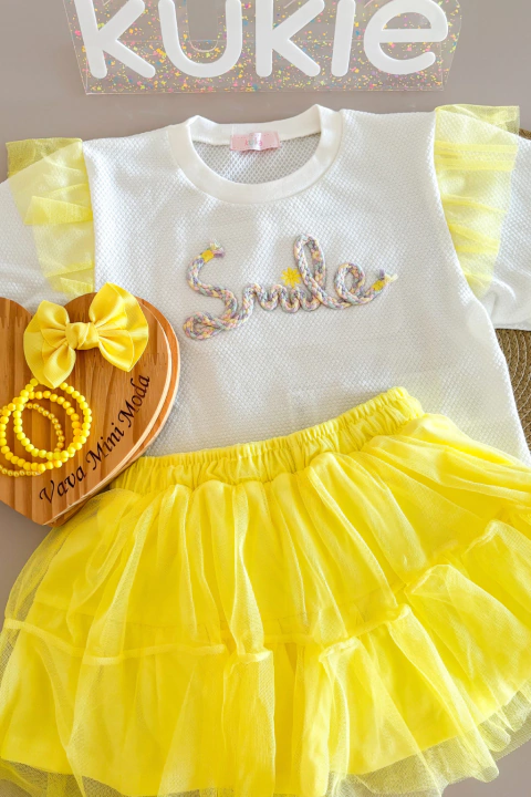 Conjunto Infantil Menina Kukiê Blusa e Saia em Tule (com Shorts Embutido) - comprar online