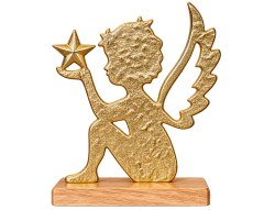 ANJO NATALINO EM ALUMÍNIO DOURADO BASE MADEIRA 22CM - UN