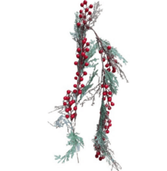 Lu2115-Enfeite Natalino Ramo Decorativo Cerejas E Folhas, Vermelho, 100cm, Feito Em PlÁStico E Ferro