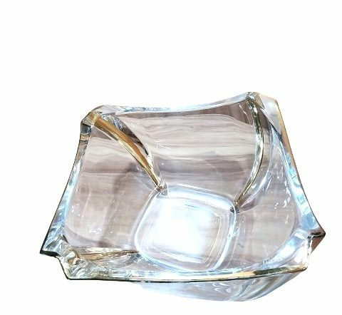 Lu4058 - Fruteira, Vidro Liso, Transparente com Filete Dourado, 22cm X 12cm