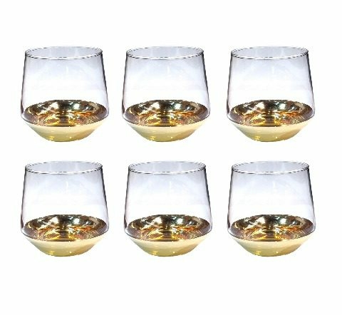 Lu3045 - Copo Baixo, Vidro Trasnparente com Fundo Dourado, 400ml