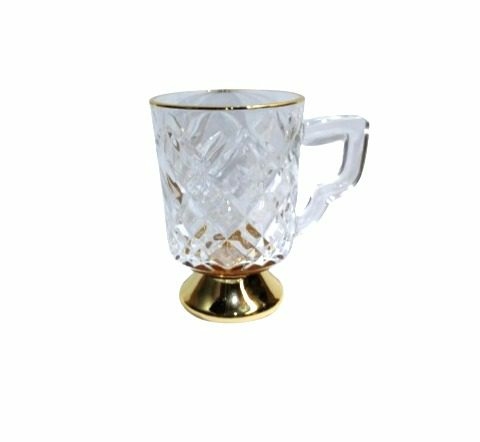 Lu3046 - Caneca, Vidro Trasnparente com Fundo Dourad, 325ml