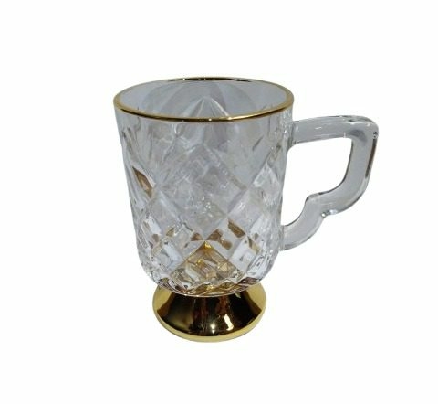 Lu3047 - Caneca, Vidro Trasnparente Com Fundo Dourado, 325ml