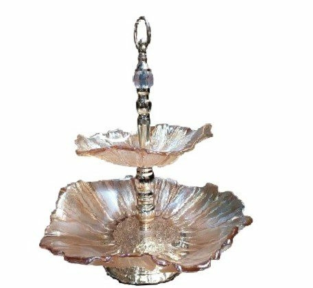 Lu4074 - Fruteira Dois Andares, Vidro Decorado, Ambar, 28cm X 40cm - comprar online