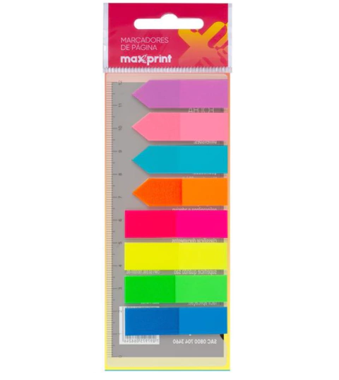 Bloco Marcador Página Adesivo Max Neon 8 Cores com régua - Maxprint