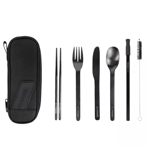 ECOVESSEL WANDERWARE SET DE UTENSILIOS ACERO INOXIDABLE 6 PIEZAS CON ESTUCHE