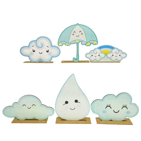 Kit Display de Mesa 6 Peças Festa Chuva de Amor Azul MDF