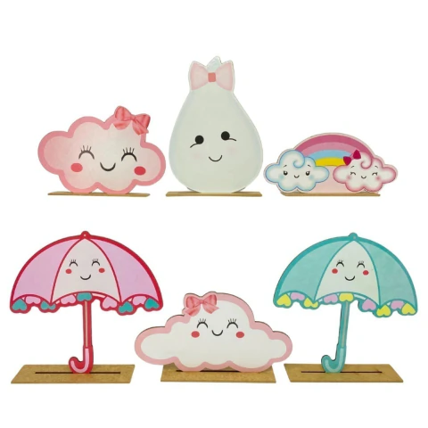 Kit Display de Mesa 6 Peças Festa Chuva de Amor Feminino MDF