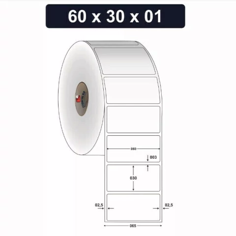 Etiqueta Adesiva BOPP, 60x30 mm e 1 Col. - Rolo 33 metros
