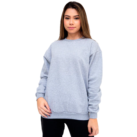 Moletom Feminino Gola Redonda Cinza