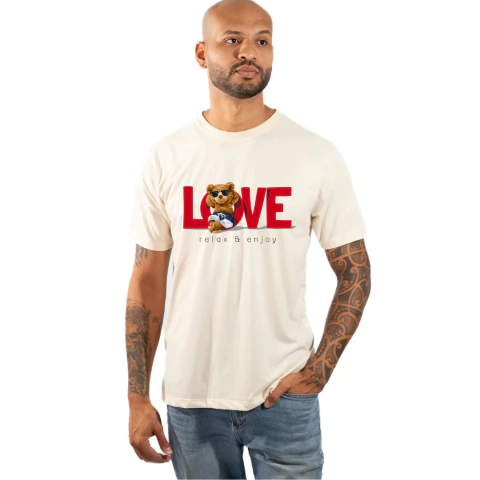Camiseta Camisa Slim Masculina Off White Estampada - Love