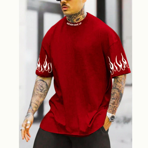 Camiseta Masculina Oversized Estampada Never Give Up Vermelha - comprar online