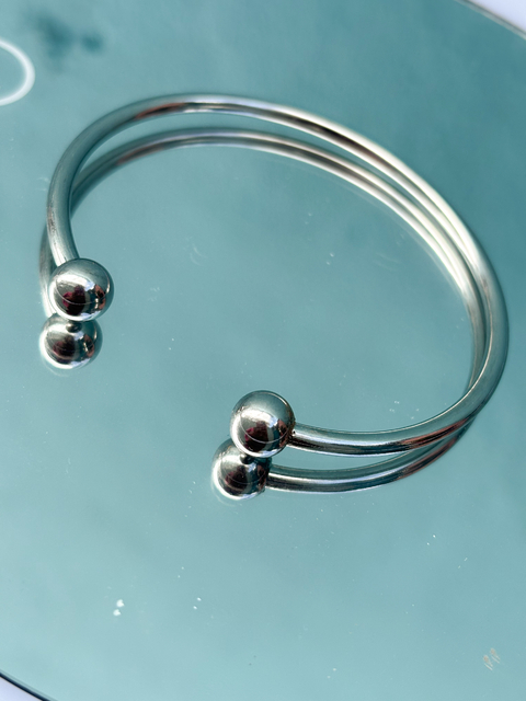 Pulseira Bracelete Bolinha Aço Inox Ajustavel