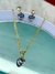 Conjunto Brinco e Colar Folheado Coração Zircônia Azul