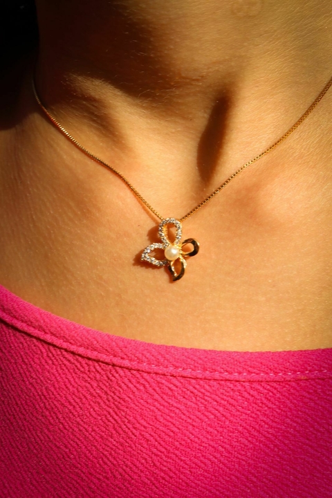 Colar Flower Pearl Semi Joia Banhado 18 k