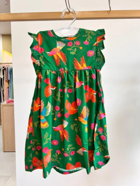Vestido M Malha Reg Passaros - Verde - comprar online
