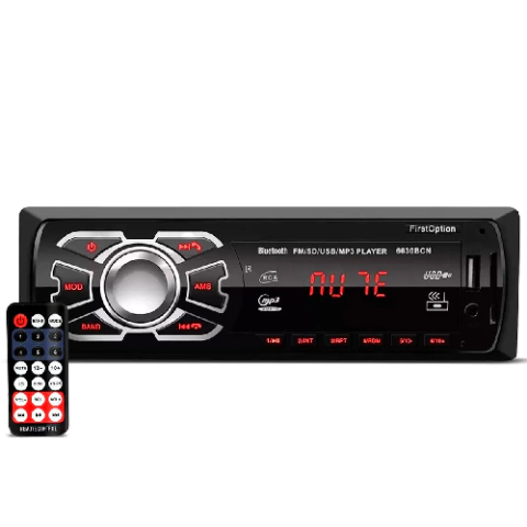 Rádio Som Automotivo MP3, FM, USB, Cartão SD, Relógio, Controle - First Option 6630BN